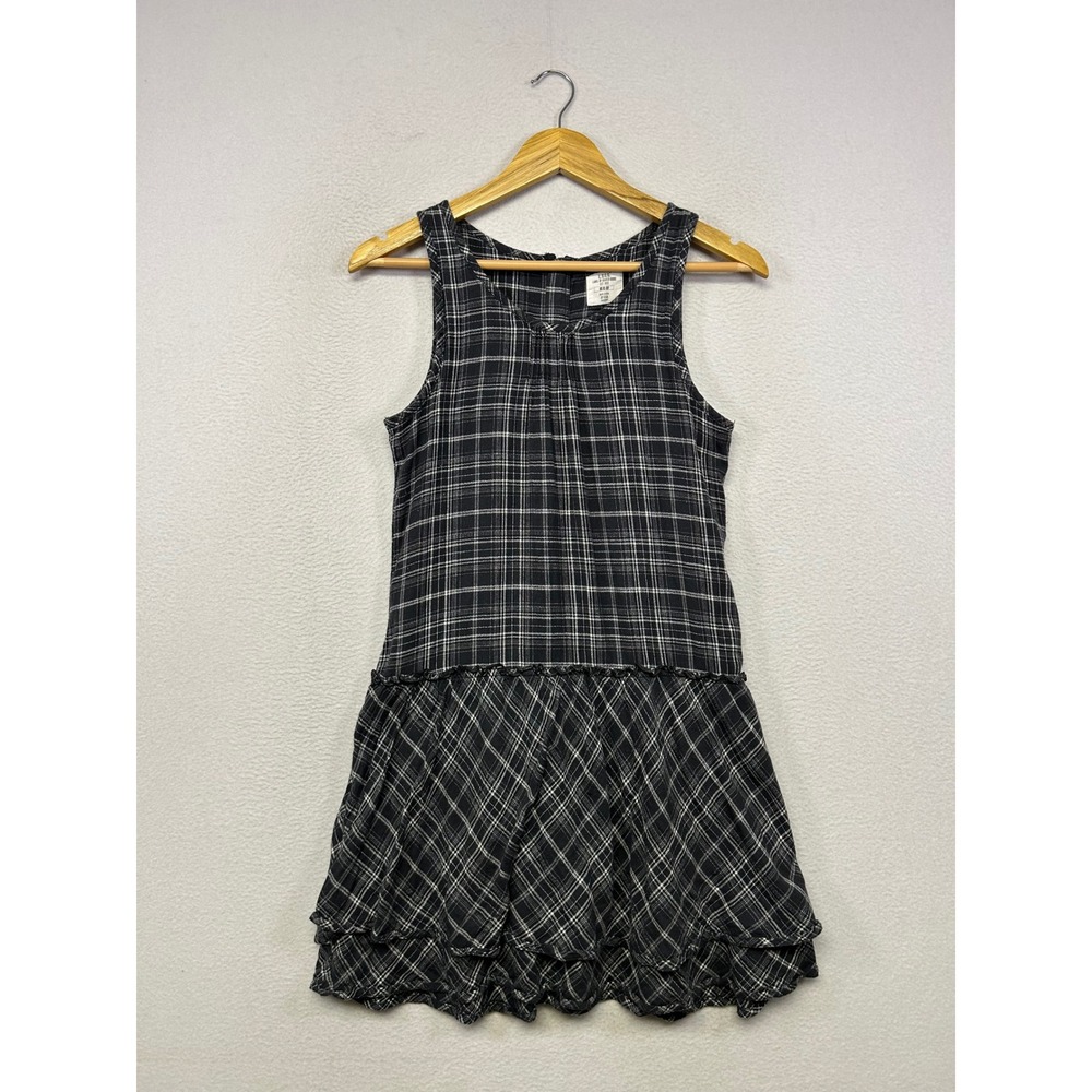 Grunge Dark Academia L.O.G.G. H&M Girls 12-13Y Black Plaid Drop Waist Dress